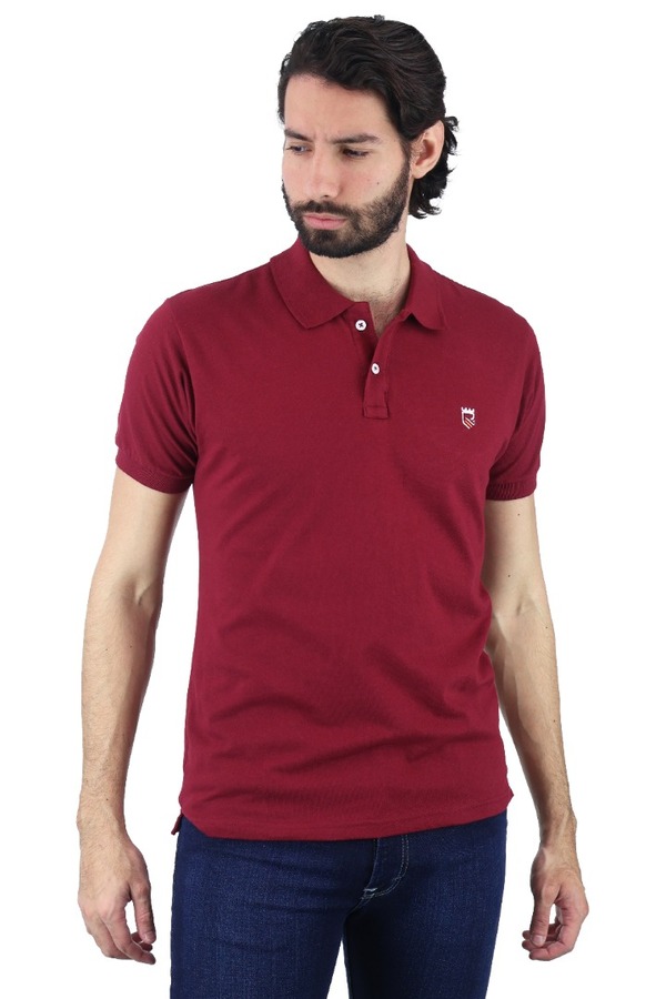 Playera Tipo Polo Color Rojo Vino Con Bordado Slim Fit Para Hombre